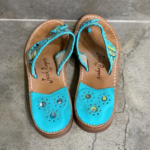 Jack Rogers Size 6 Teal Leather Sandals - Picture 7 of 8